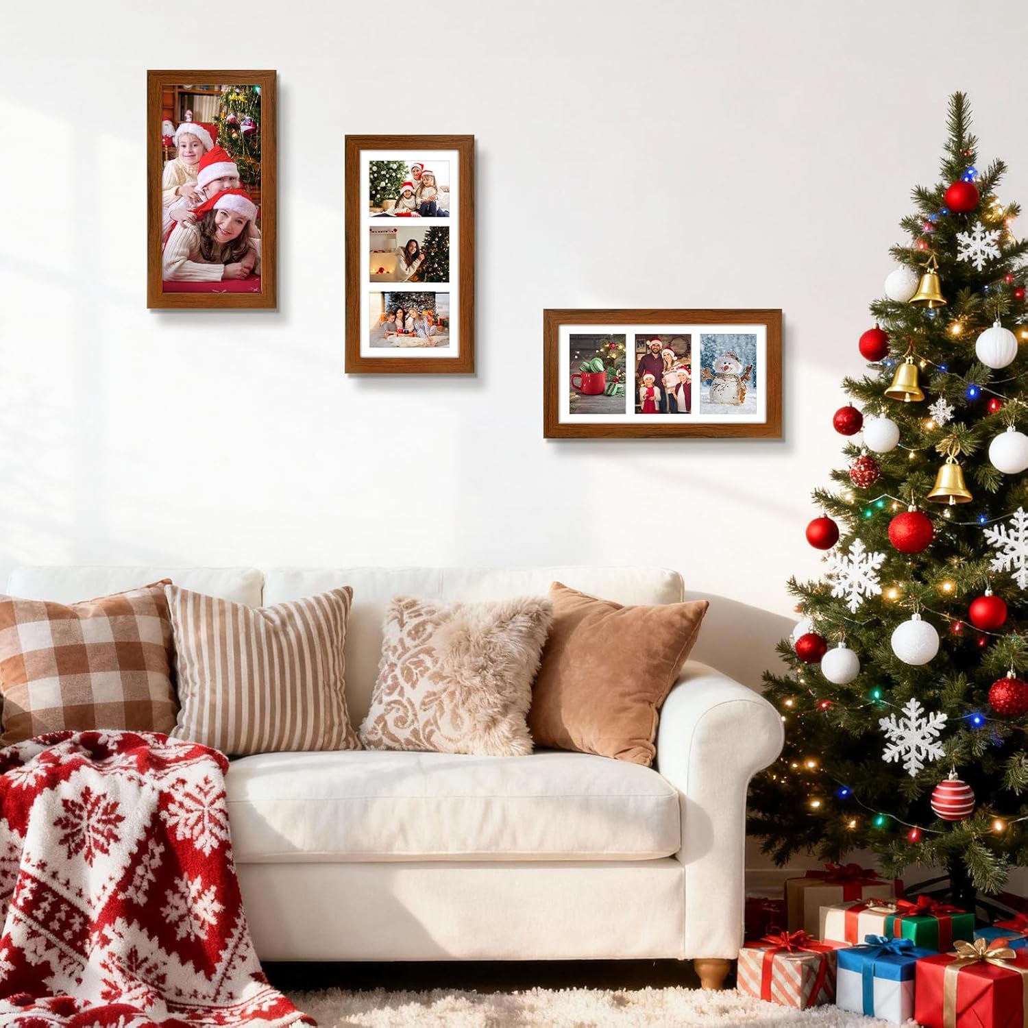 Golden State Art, 7x14 Brown Photo Solid Wood Collage Frame with Mat Displays (3) 4 x6 Pictures - Image 2