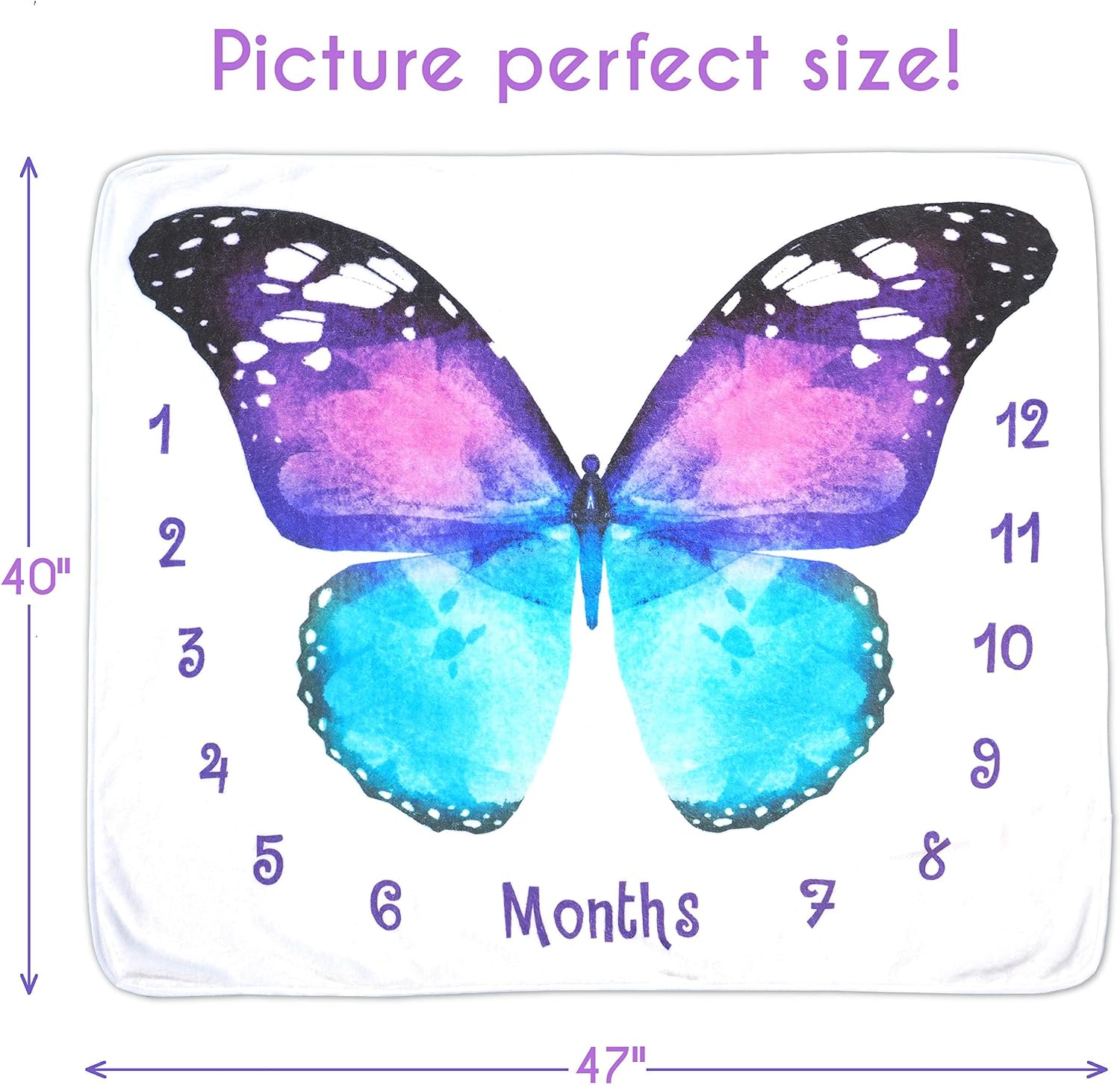 Evovee Baby Monthly Milestone Blanket Girl Boy Unisex Gender Neurtal Month Age Photo Photography Backdrop Newborn Props Nursery Decor Fleece Marker New Moms - Butterfly