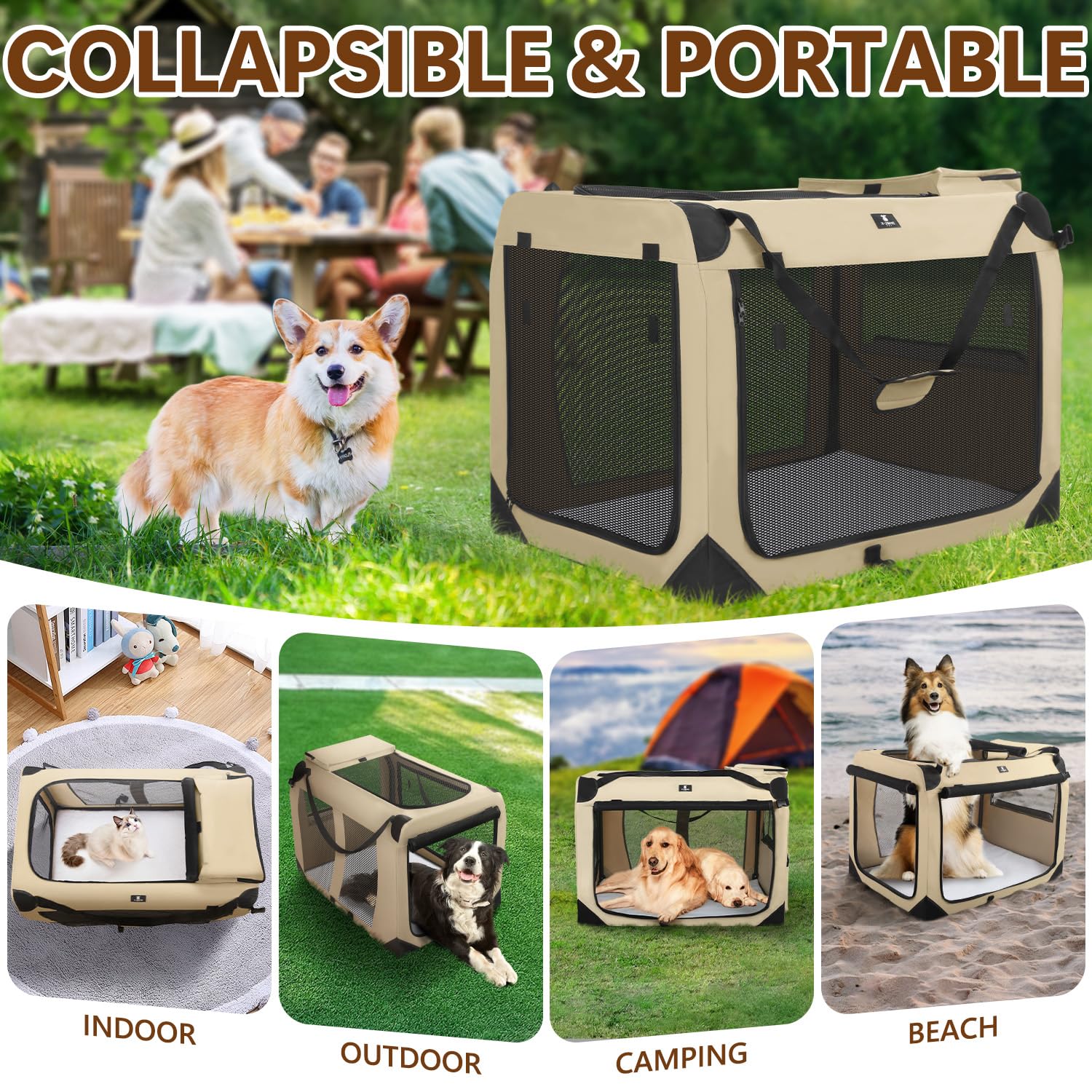 Image showcasing Snapklik.com : X-ZONE PET Dog Crate 3-Door Kennel, Collapsible Portable ...