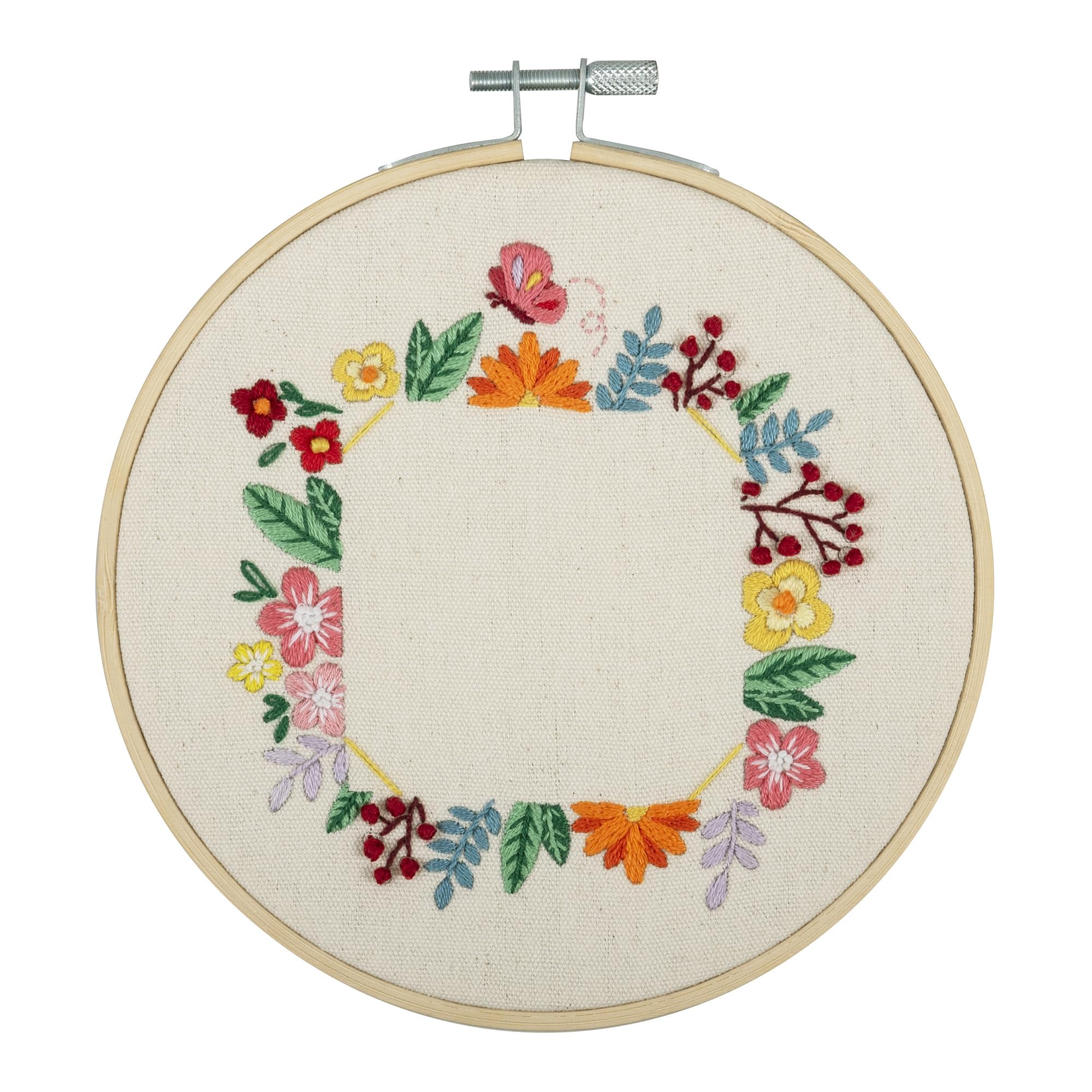 Trimits Embroidery Kits - 15cm 6" Embroidery Beginners Kit, Cross Stitch Kits for Adults, Starter Set with Bamboo Hoop, Fabric, Threads, Needle & Backing - Floral Photo Frame