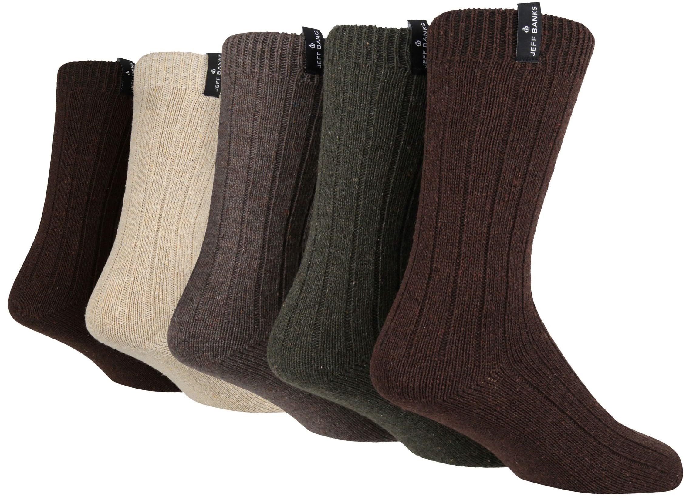 Jeff Banks Men's Naturals 5 Pair Eco-Friendly Recycled Wool Blend Leisure Socks 7-11 7-11