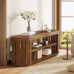 Tribesigns meuble TV pour téléviseurs jusqu'à 55 po, centre de divertissement de 47,2 po avec rangement ouvert à 2 niveaux et pieds ajustables, table console multimédia ovale pour le salon, la chambre, brun rustique