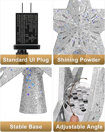 Miniatura 40 de Decoración para árbol de Navidad iluminada con 6 patrones proyectados, estrella de Navidad con luces giratorias LED integradas, proyector