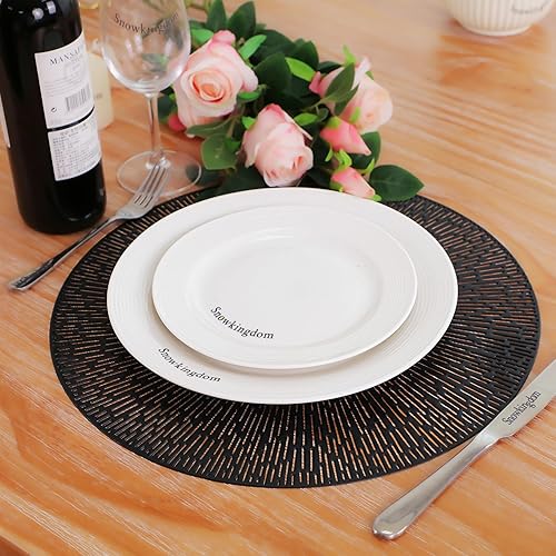 Miniatura 2 de Snowkingdom Juego de 6 manteles individuales redondos de vinilo negro, lavables, fáciles de limpiar, de 15 pulgadas, antideslizantes, resistentes al