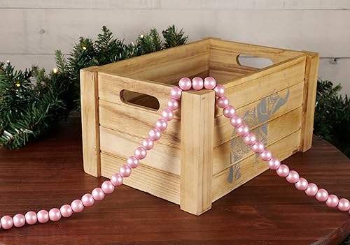 Miniatura 3 de One Holiday Way Guirnalda de cuentas de madera rosa claro metálico elegante de 9 pies para decoración del árbol de Navidad, cuentas decorativas de