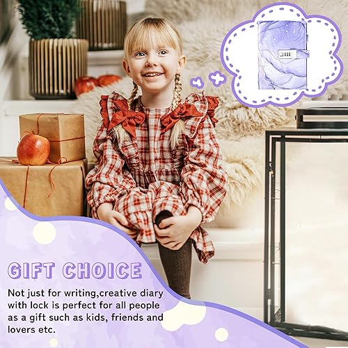 Vista 90 de CAGIE Diario con candado para niñas, A5 con contraseña rellenable, con forro, diario bloqueado, lindo regalo de Navidad y cumpleaños para niñas