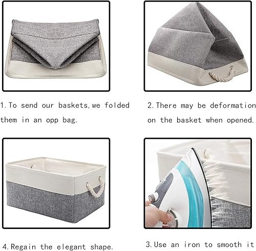 Miniatura 4 de Cesta de almacenamiento de tela, caja de almacenamiento plegable de lino para guardería y hogar, cesta plegable de lona para armario o dormitorio,