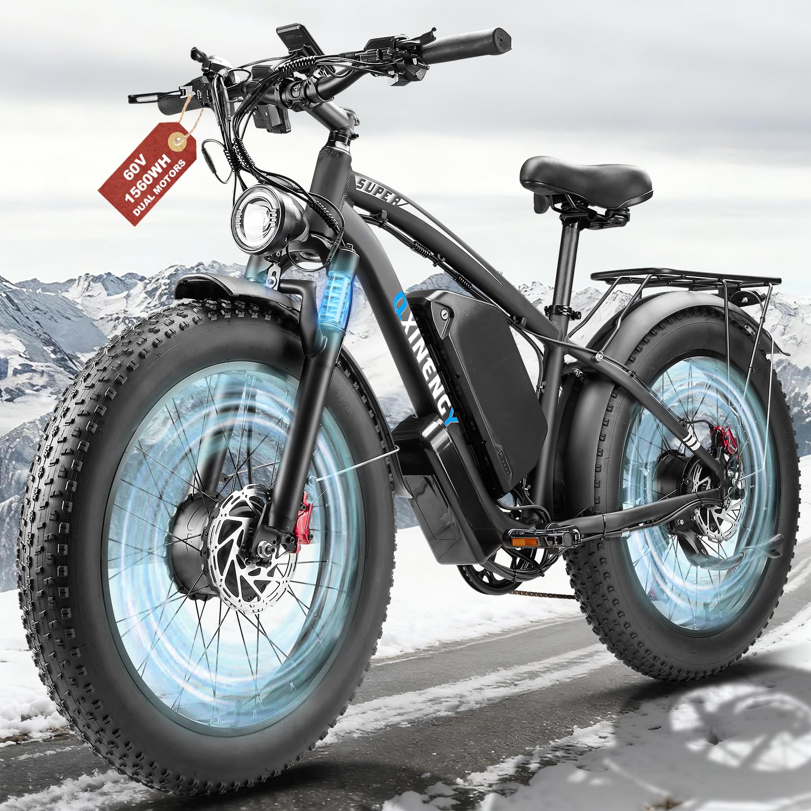 9000W Peak Dual Motor Ebike for Adults, 46MPH Fast Electric Bike for Adults with 60V 1560Wh Battery, 24" Fat Tire E-Bike, Hydraulic Disc Brake, Electric Bicycle for Snow Off-Road Commuter