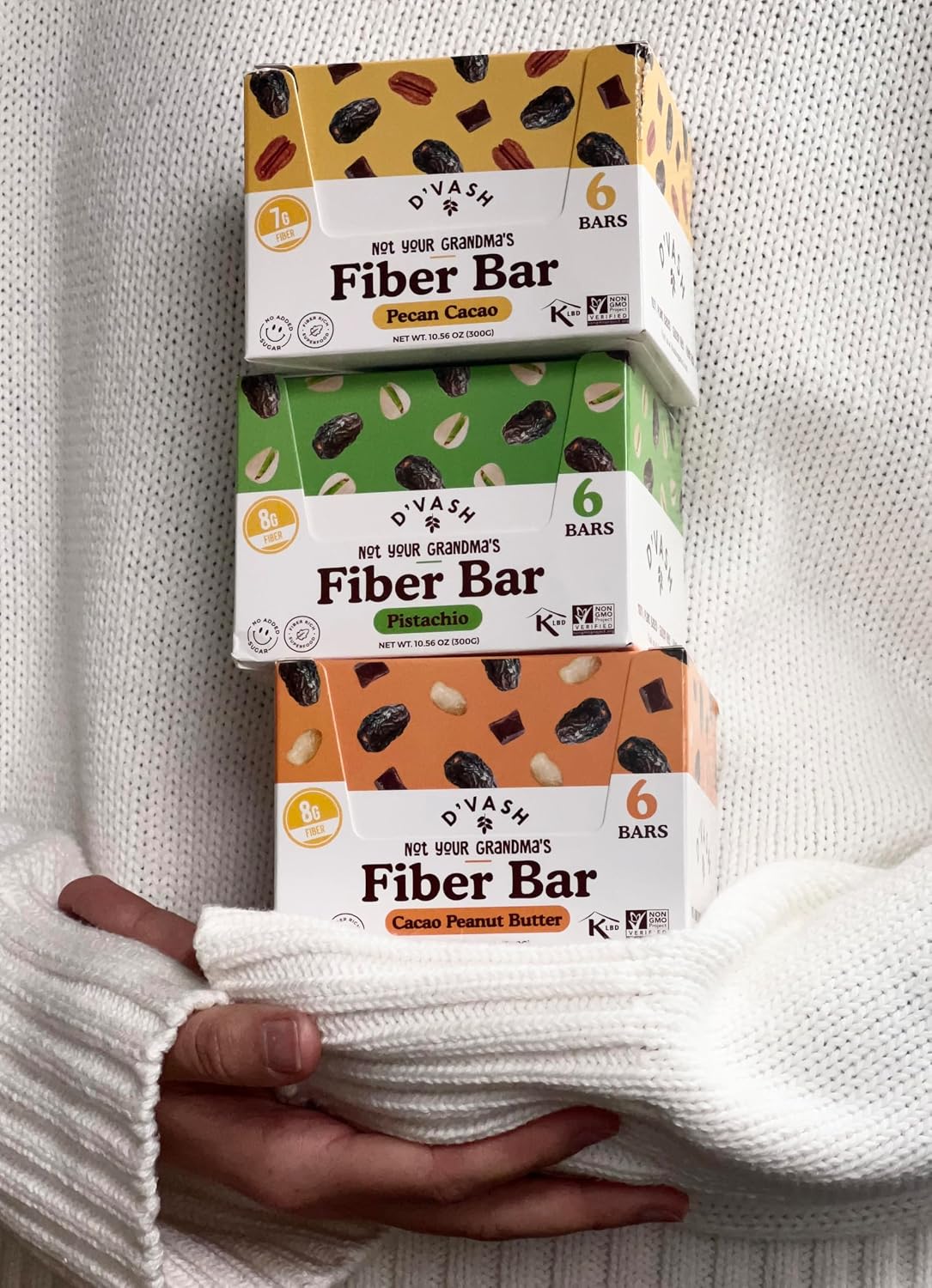 D'vash "Not Your Grandma’s" Fiber Bars 1 Box (6 Bars) (1 Box, Pistachio)
