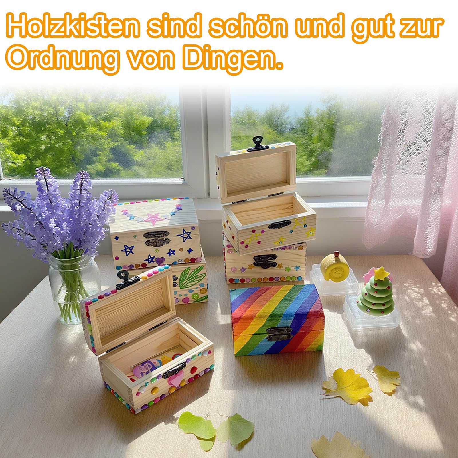 Coriver Mini-schatkist van hout voor kinderen, 6 kleine houten kisten