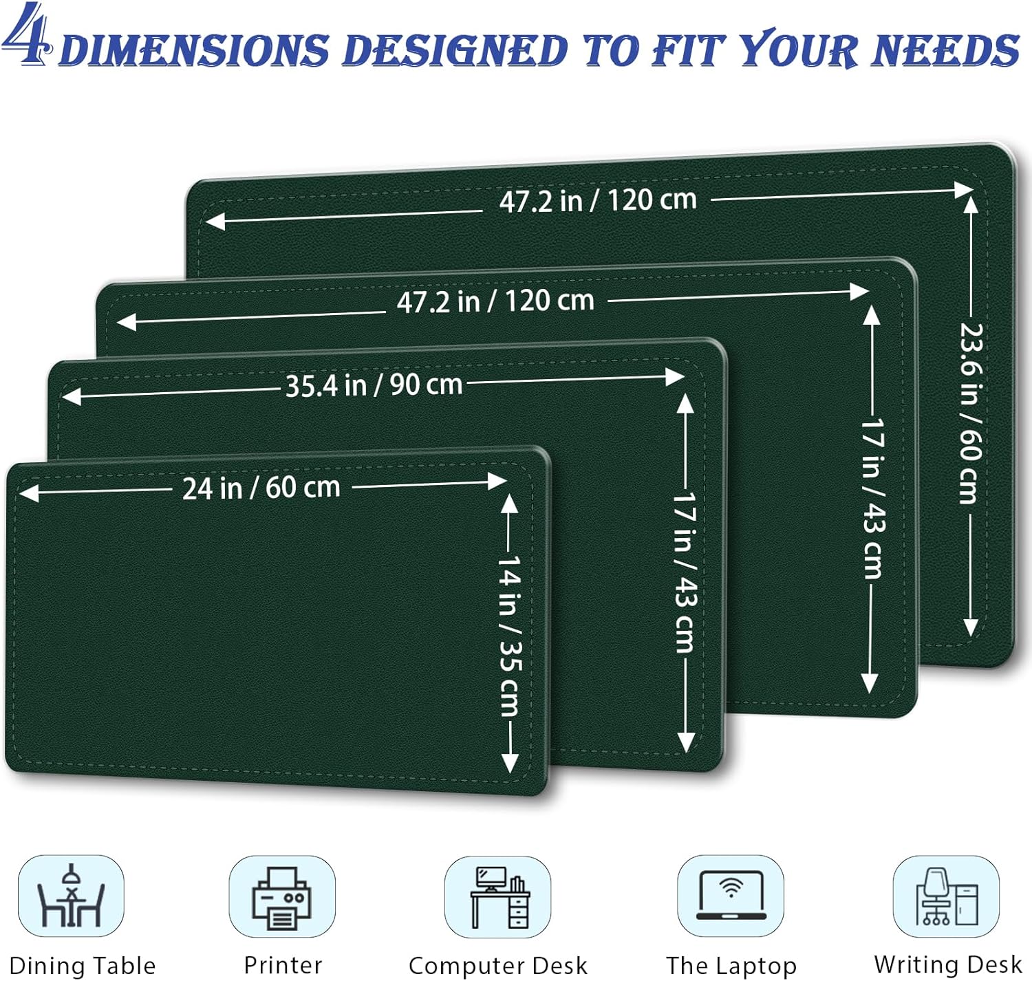 Large Desk Pad, 47.2" x 17" PU Leather Desk Mat for Desktop, Non-Slip Office Desk Mat for Desk, Desk Blotter Pad, Waterproof Computer Pad for Desk, Keyboard Mats for Home & Office (Dark Green)