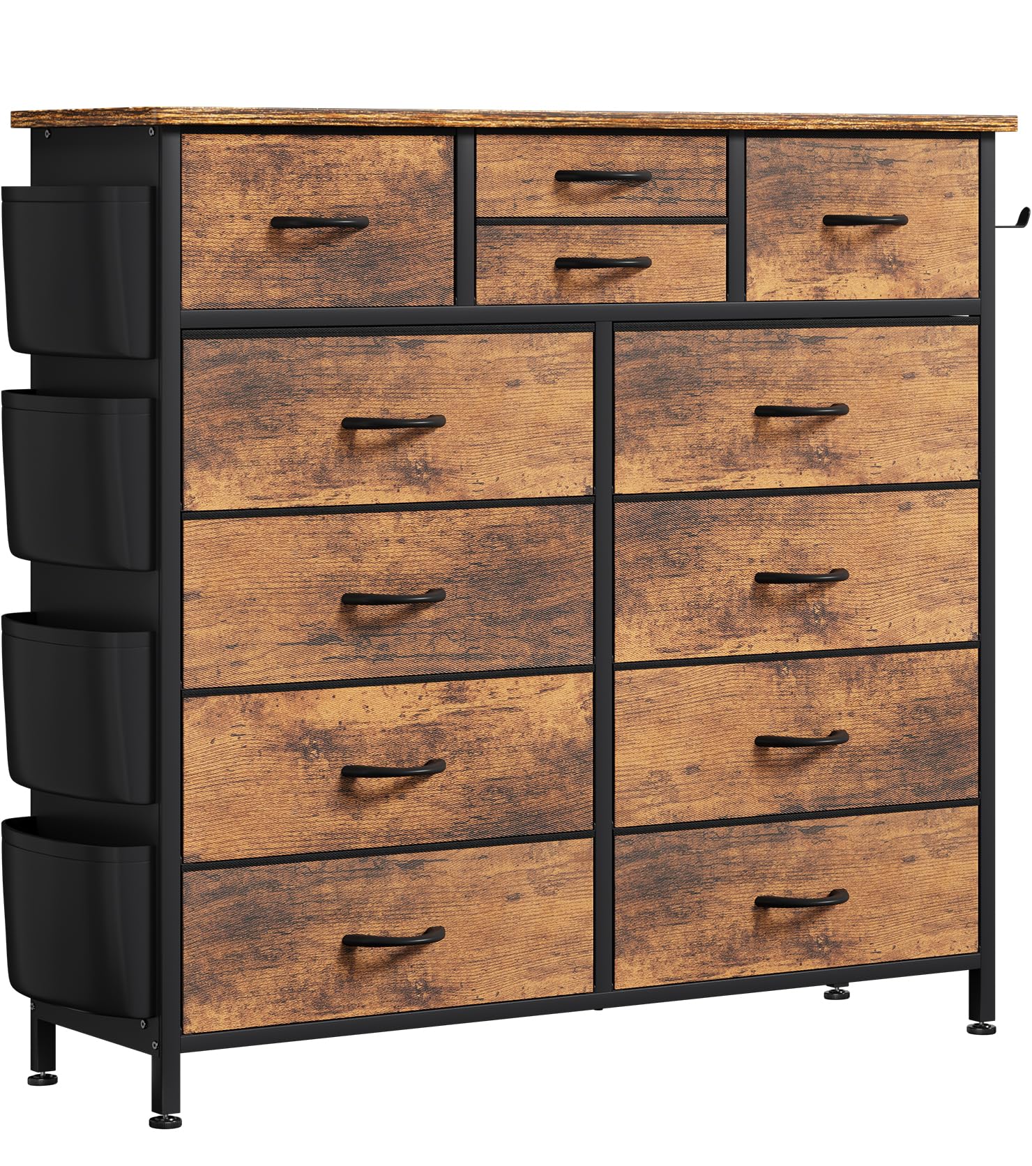 Dresser for Bedroom with 12 Drawers, Fabric Storage Dresser with Side Pockets, Tall Chest of Drawers for Hallway and Closets (Rustic Brown)