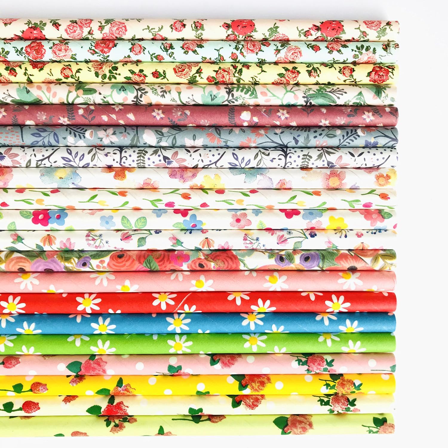 500 Pcs Mixed 20 Styles Floral Paper Straws Bulk, Assorted Multi Colorful Spring Wedding Garden Tea Party Drinking Straws, Vintage Rose Daisy Ditsy Retro Decor Craft Cake Pop Sticks (Assorted Flower)