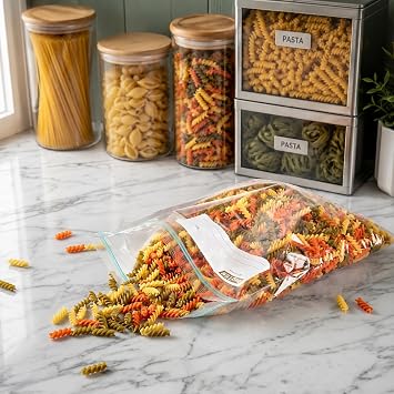 Restaurantware-Bag Tek 2 Gallon Storage Zip Bags, 25 Disposable Zipper Pouch Bags - Double Zipper, Greaseproof, Clear Plastic Zip Bag, With Write-On-Label, For Food Organization And Storage
