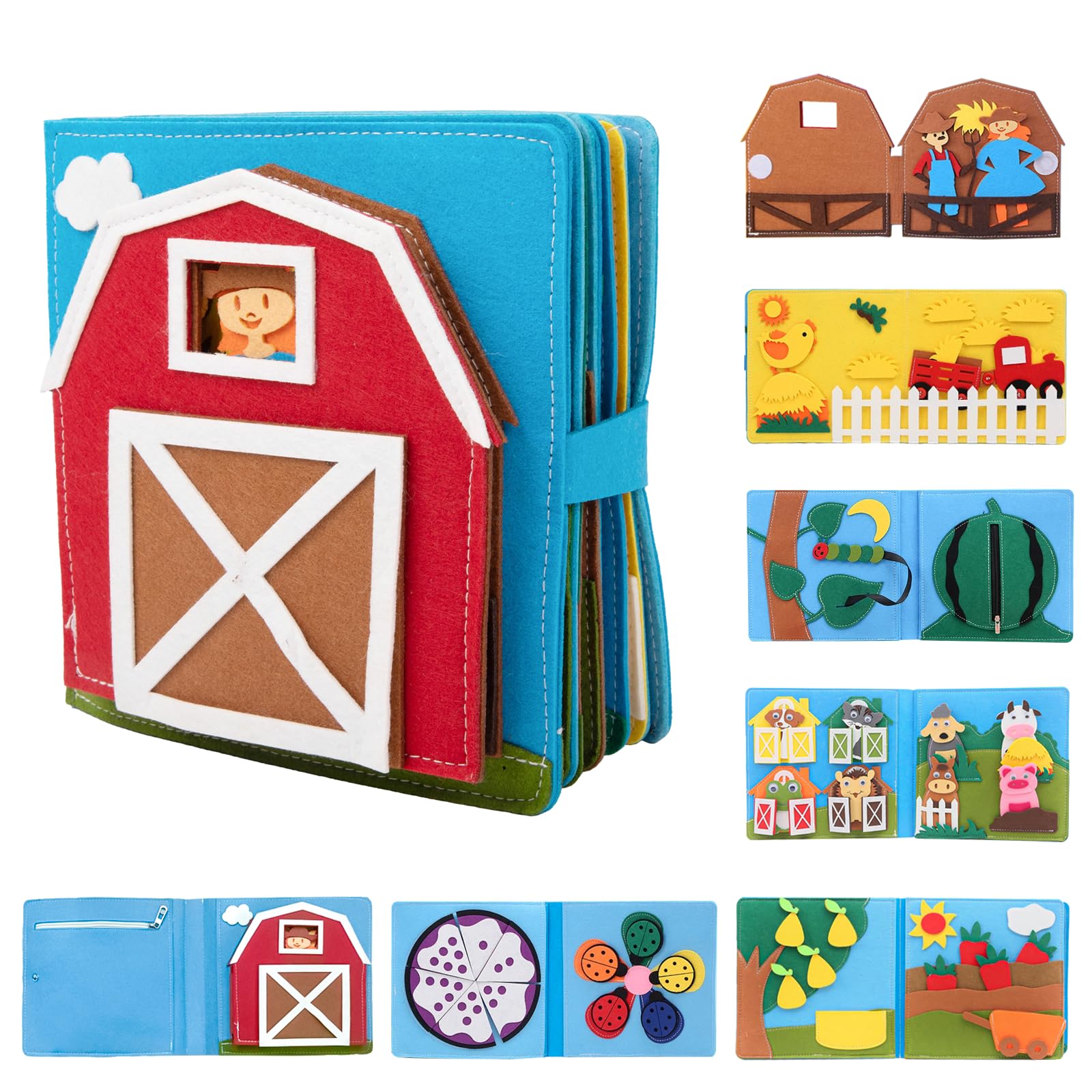 Montessori Farm Busy Book for Toddlers,Montessori Toy for 3 4 5 Years Old Boy Girl-Busy Quiet Book with Life Skills, Color Sorting, Counting Number,