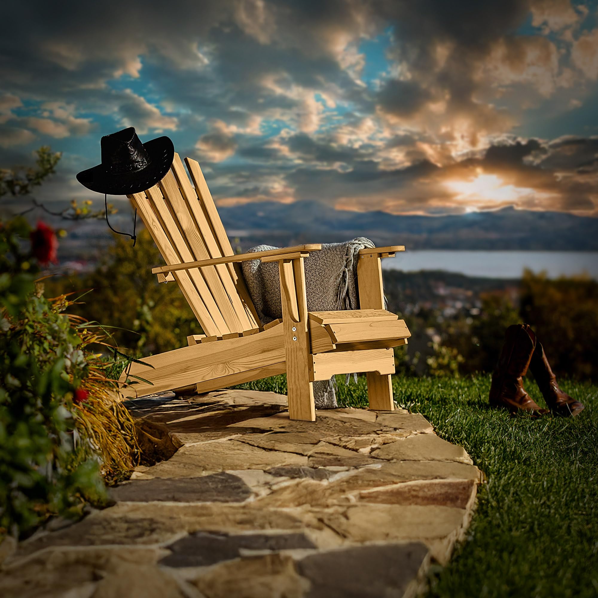 KADAX Adirondack Chaise de jardin en bois, avec dossier haut et accoudoirs, chaise de relaxation, fauteuil d'extérieur en bois pour jardin, foncé