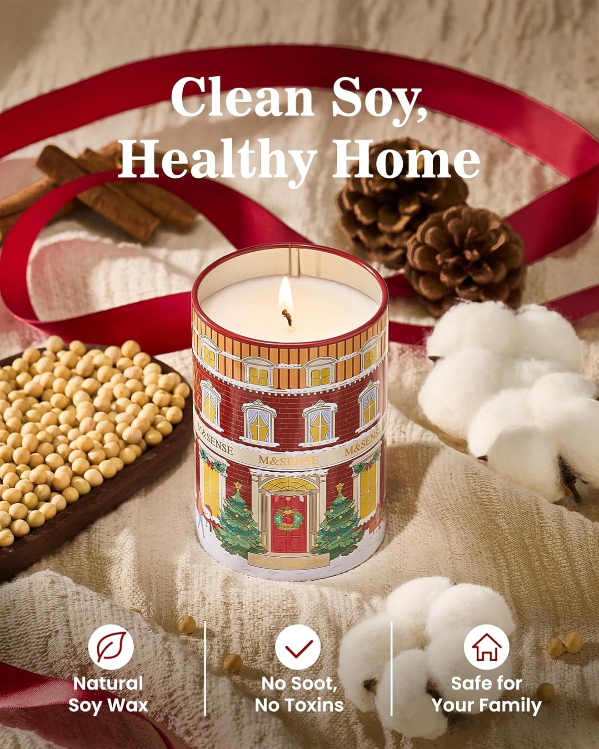 M&SENSE Spicy Mulled Wine Valentine Candles, Warm Apple Cider Holiday Scented Candle for Festival Ambiance, Winter Holiday Candles for Women Men, Soy Wax 11.3oz 70 Hour,Christmas Scented Candles - Image 3