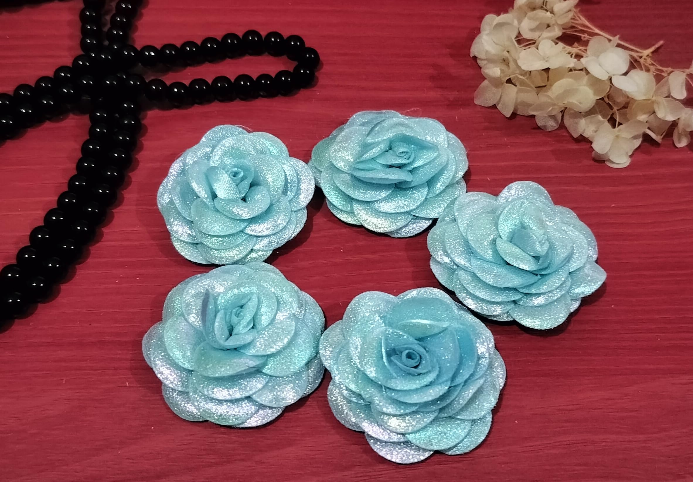 Beads & Crafts: Artificial Glitter Fabric Rose Flowers 5.5cm for Home Decoration, Dress, Boutique, DIY Art Craft (Pack of 5 Pcs) (Sky Blue) (B0C39565KN) Amazon Price History, Amazon Price Tracker