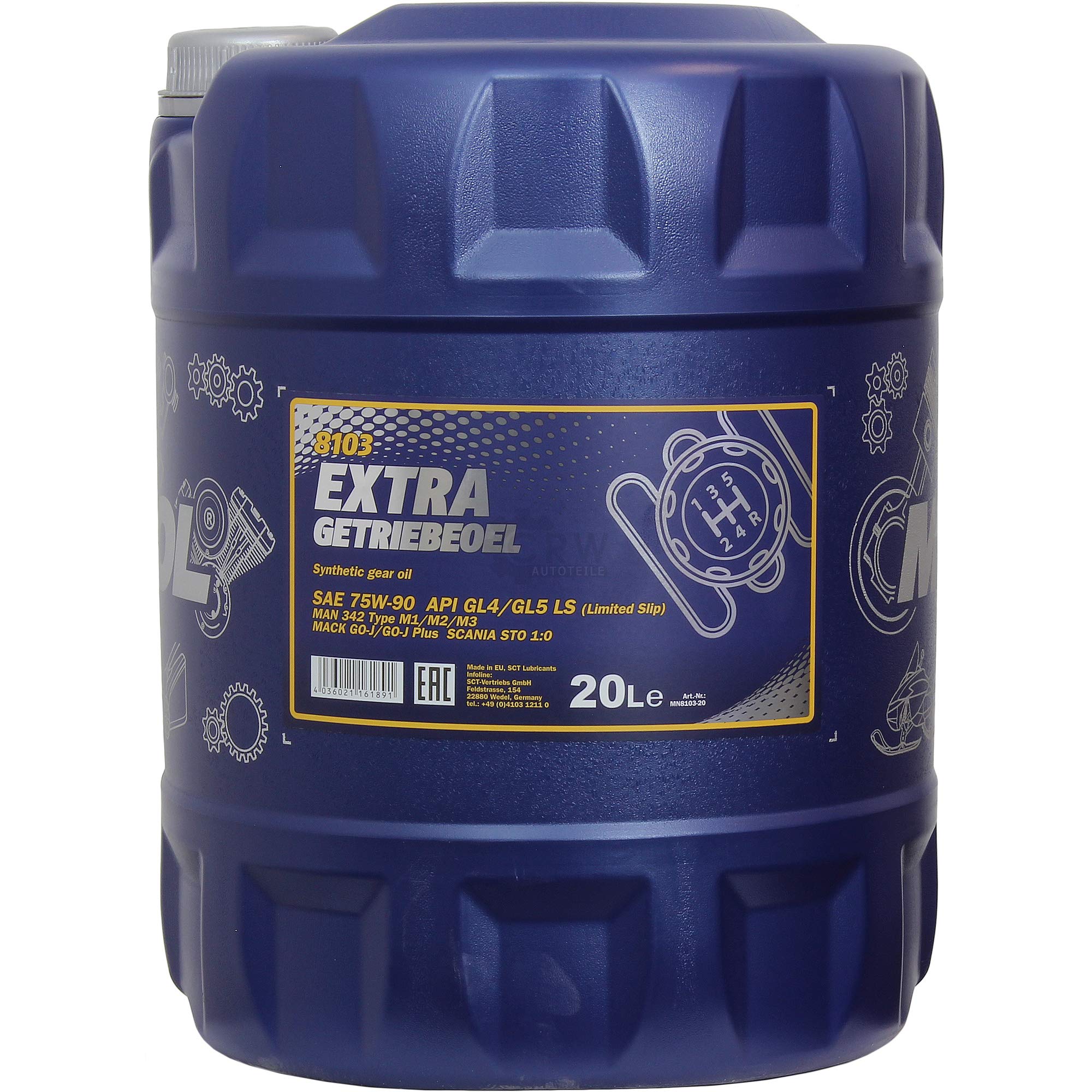 Mannol - Olio per ingranaggi extra 75W-90 API GL 4/GL 5 LS MN8103-20 (20 L) con rubinetto