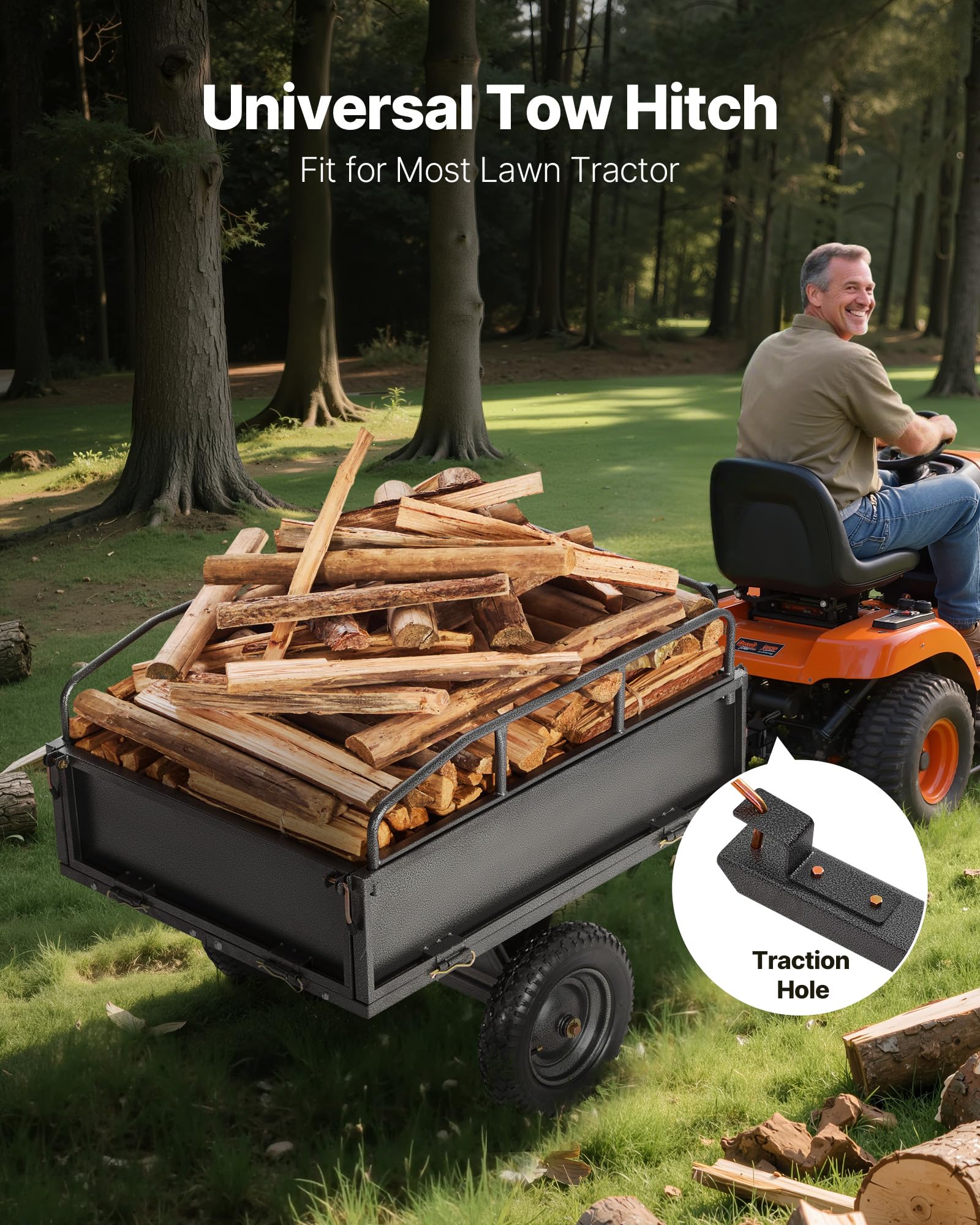 VEVOR Remorque à Benne Basculante, 283 L, Remorque de Tracteur Tondeuse à Gazon de Jardin en Acier, Capacité de Charge 226,8 kg, avec Pneus 35,56 cm, Chariot de Transport à Déversement pour VTT, UTV