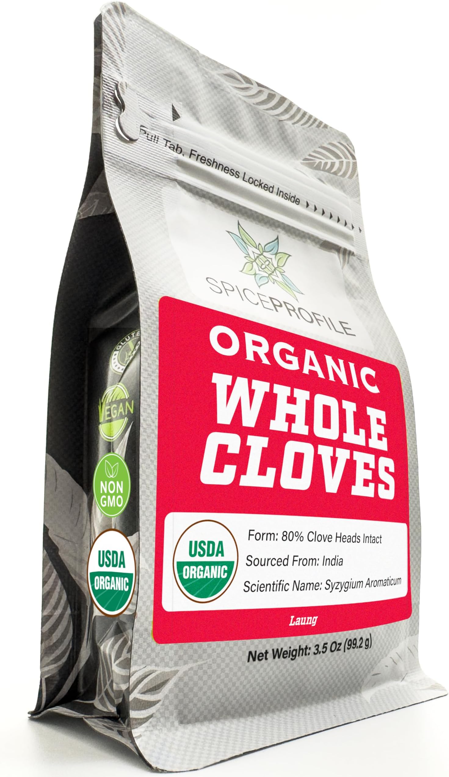 USDA Organic Whole Cloves, Lab Tested, Resealable 3.5 oz Pouch, Laung, Clavos de Olor