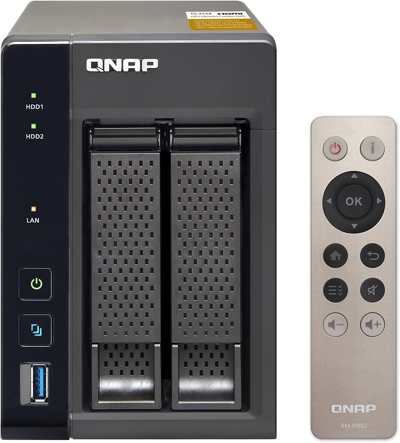 QNAP TS-253A-4G 2 Bay NAS Enclosure with 4GB RAM - Black (GDPR Compliant)