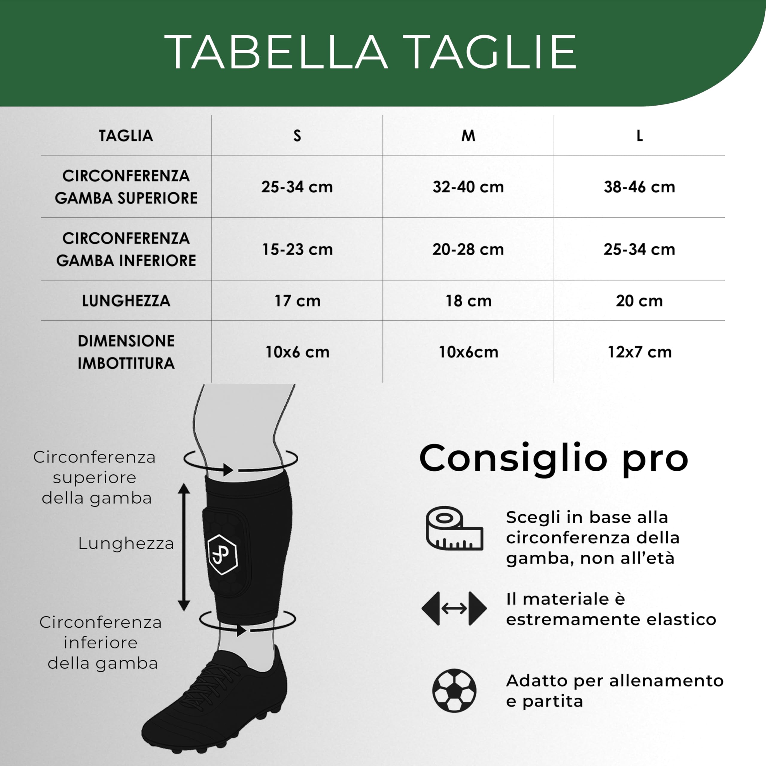 JDP Premium parastinchi 3 in 1, calze con parastinchi integrato da calcio uomo / donna / bambini, protezioni per tibia incluse con calzettoni da calcio, parastinchi da sportivi, accessori sportivi