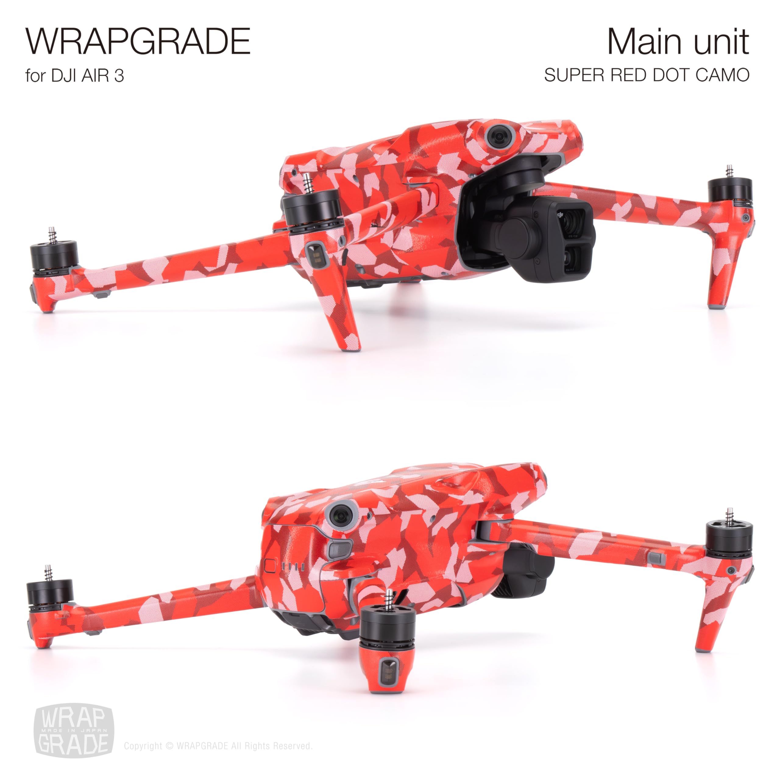 WRAPGRADE Skin Stickers compatible with DJI Air 3, SUPER RED DOT CAMO - Image 4