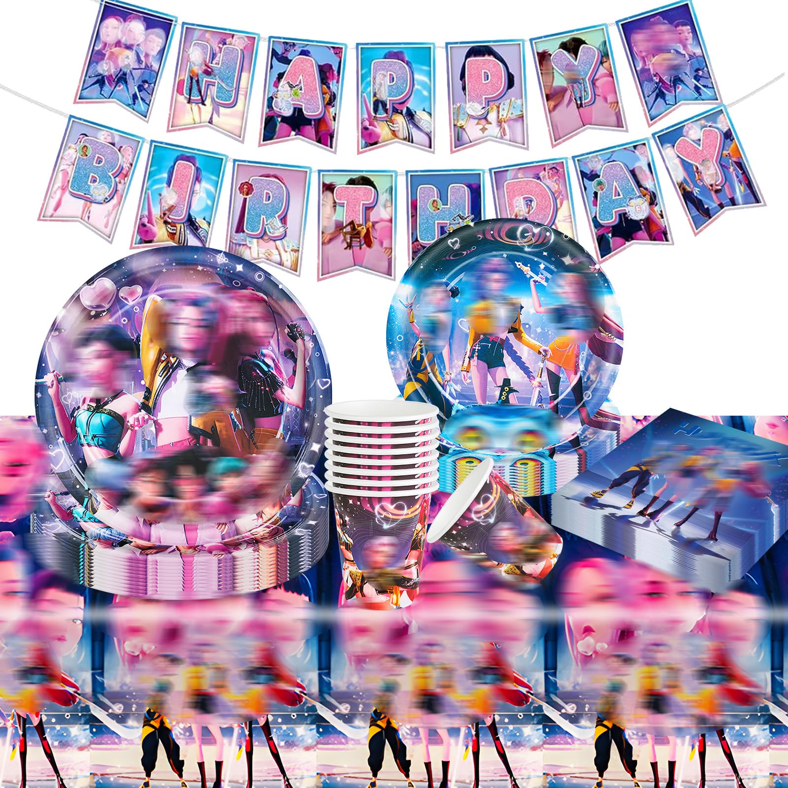 52 Pcs Demon Birthday Decorations, Party Decorations Paper Plates Cups Napkins and Tablecloth, Kids Party Tableware Set for 10 Guests