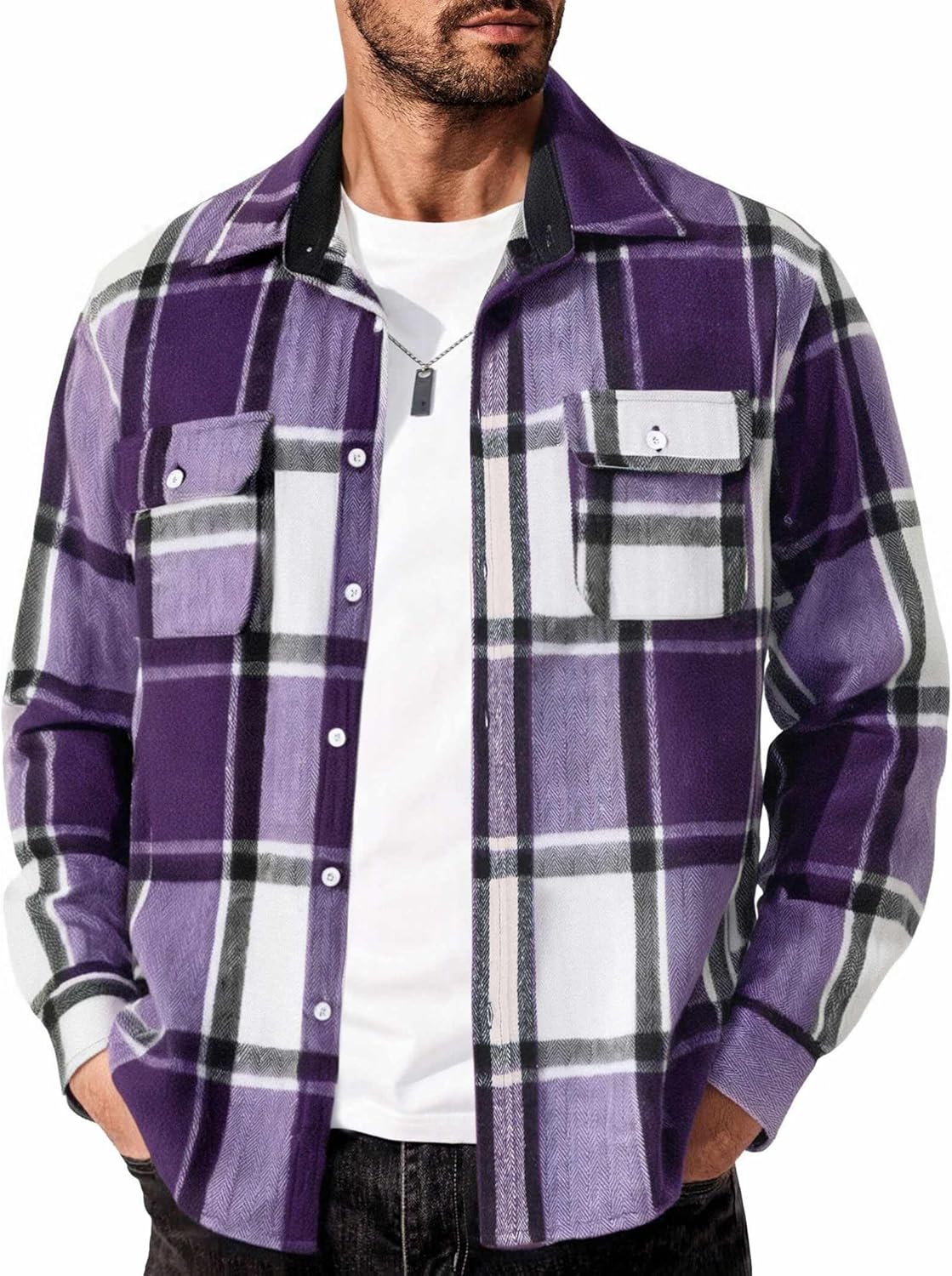COOFANDY Men's Flannel Shirts Long Sleeve Cotton Plaid Shirt Jacket Casual Button Down Shirt with Pockets