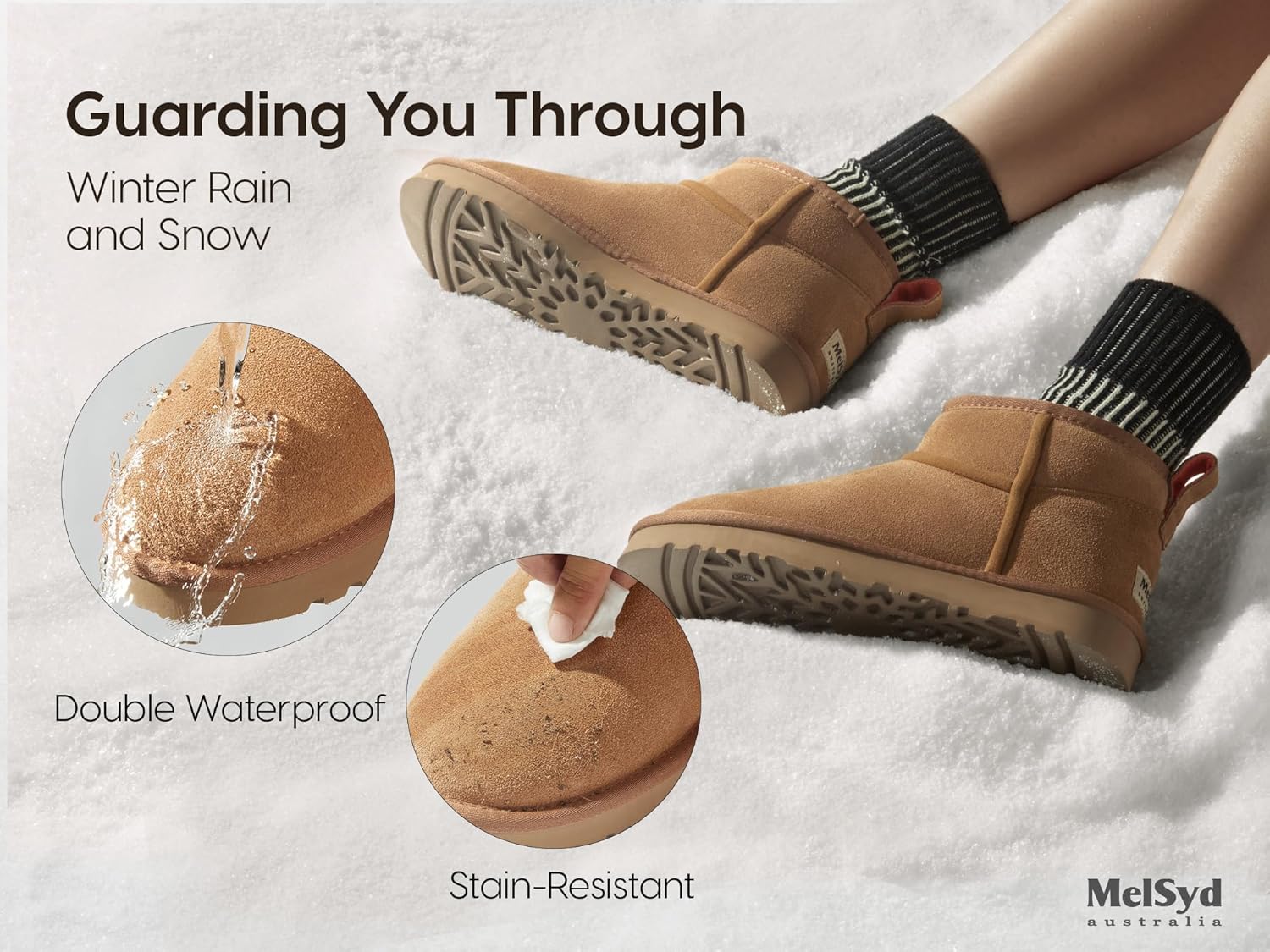 Mel&Syd 100% Australian Sheepskin Mini Boots with Arch Support Options - Warm Down to -22°F (-30°C) Thermal Ankle Booties - Waterproof Suede & Breathable Winter Shoes for Urban Commute & Office Wear