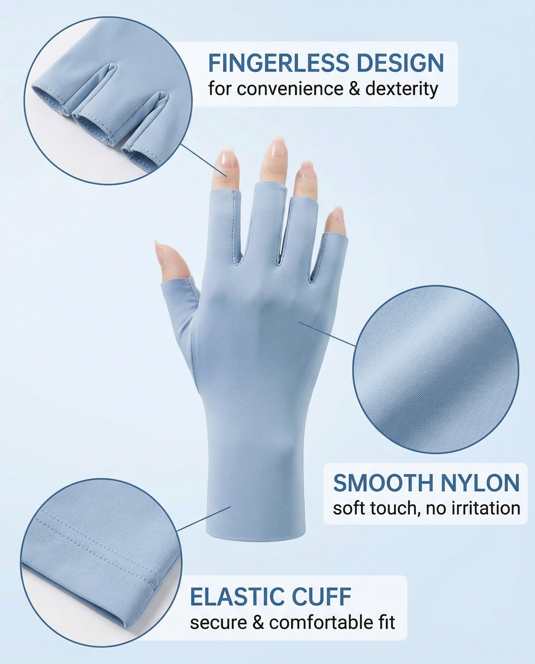1 Paire Gants Anti UV, Mitaine Femme, Soie de Glace Gants Demi-Doigt de Conduite Anti-Soleil pour Femmes Gant sans Doigts Protection UV, Protection Solaire pour Filles e Femme (Bleu)