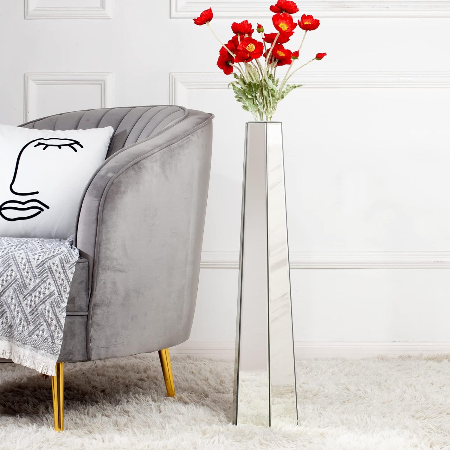 SHYFOY 30 inch Tall Mirror Floor Vase, Silver Large Vases for Decor Living Room Floor, Sophisticated Vessel for Decorative Branches and Dried Flowers