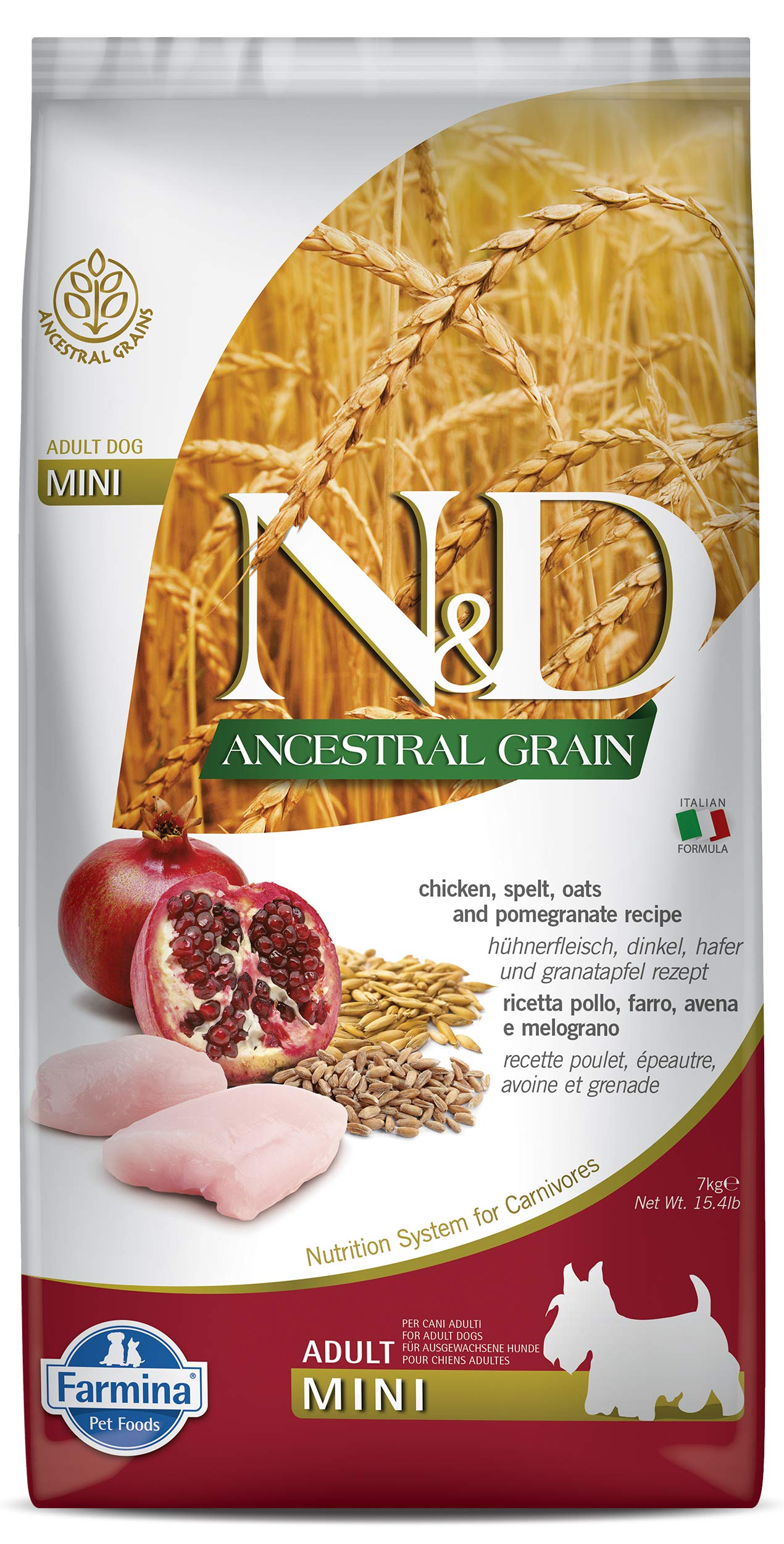 Farmina N&D ANCESTRAL Grain Pellets Hundefutter (Trockenfutter, mit hochwertigen Vitaminen und natürliche Antioxidantien, ohne Mais, Zutaten: Huhn, Dinkel, Hafer und Granatapfel, Portionsgröße: 7 kg)