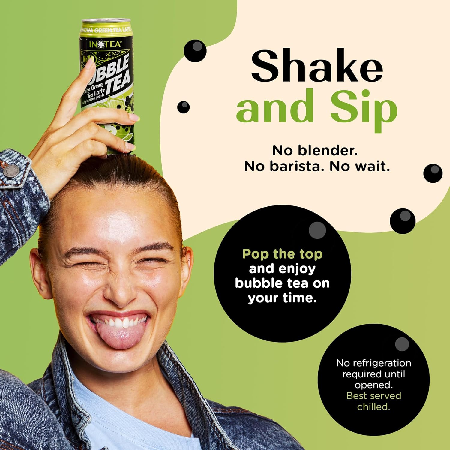 Inotea Bubble Tea with Tapioca Pearls - Delicious, Instant Boba Tea - Ready-to-Drink Black Milk Tea - Comes in Large 16.6 oz Cans - Enjoy Real Boba Without the Long Lines - Matcha Green Tea Latte - 12 pack