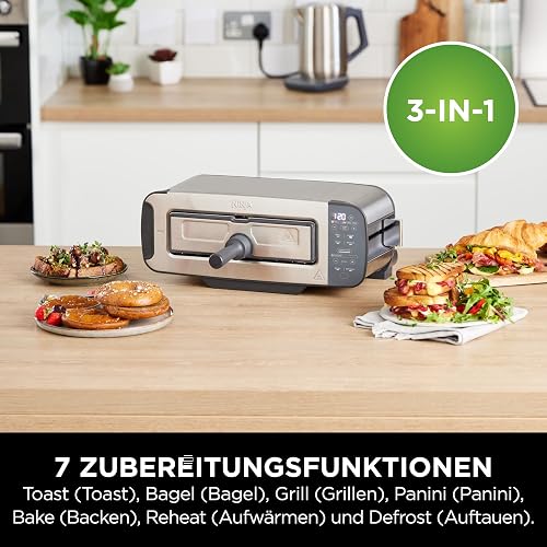 Ninja Perfect Temperature, Bouilloire, 1,7 L, avec contrôle de la température, écran LED KT201EU + Ninja Foodi 3-en-1, Grille-Pain, Grill et Presse-panini, en Acier Inoxydable, ST202EU - 3