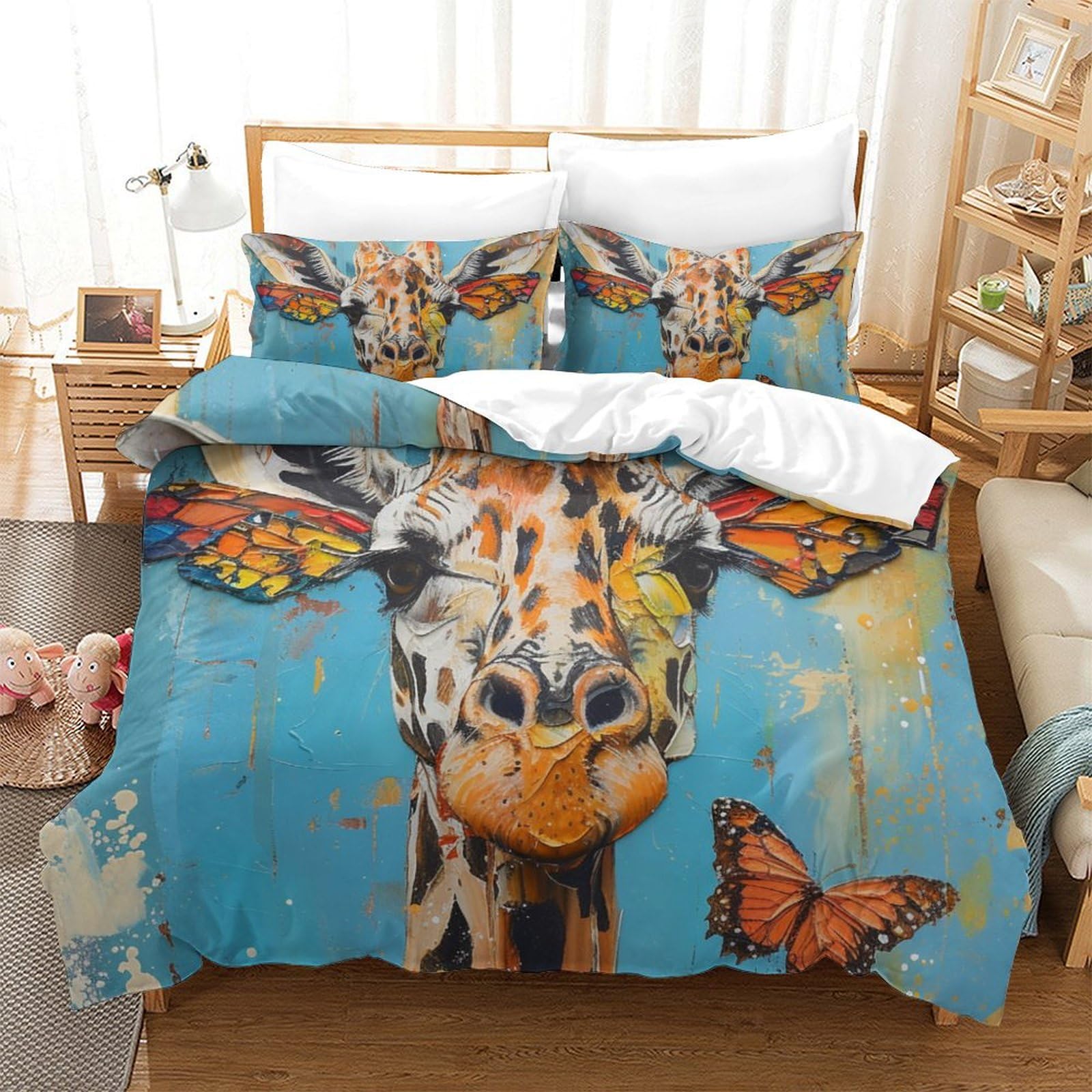 Ensemble de literie avec microfibre super douce et housse de couette 3D girafe