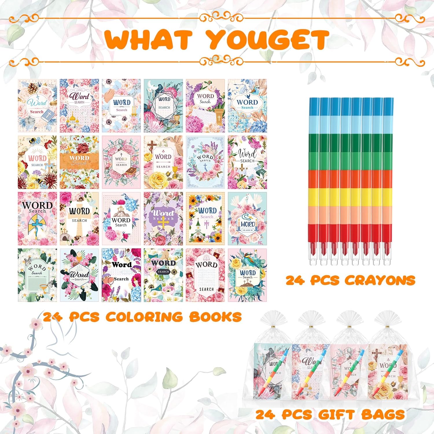 24 Pcs Bible Verse Coloring and Word Search Activity Books Bulk with 24 Crayons Mini Inspirational Scripture Activity Kit for Church Party Favors Sunday School Supplies Christian Gifts