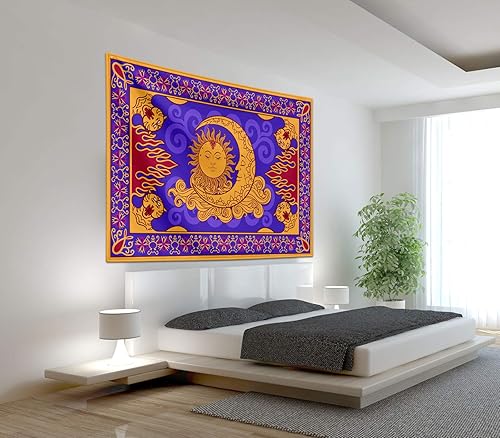 Miniatura 4 de MINAKO Tapiz mágico para colgar en la pared, tapiz de pared de sol y luna para dormitorio, maravillosa alfombra mágica voladora, divertida cara