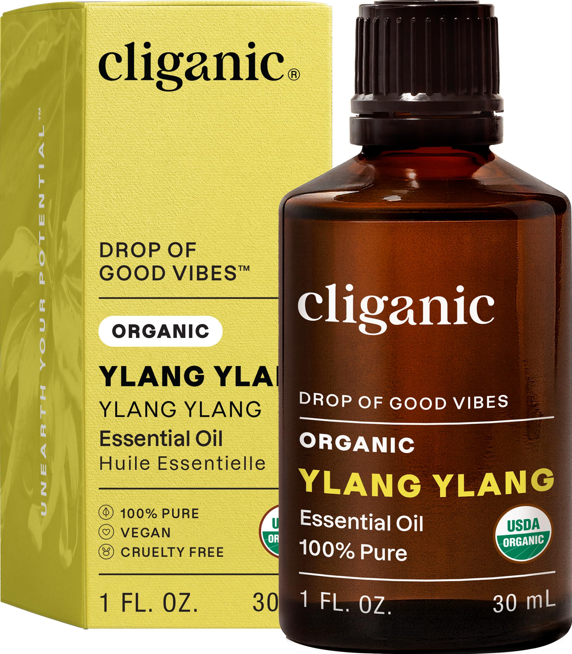 Cliganic Organic Ylang Ylang Essential Oil, 100% Pure Natural for Aromatherapy | Non-GMO Verified (Packaging May Vary)