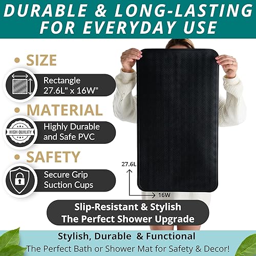 Miniatura 3 de ENKOSI Tapete de baño antideslizante para suelos de bañera y ducha, tapete de ducha antideslizante con agarre seguro de ventosa, tapete negro suave