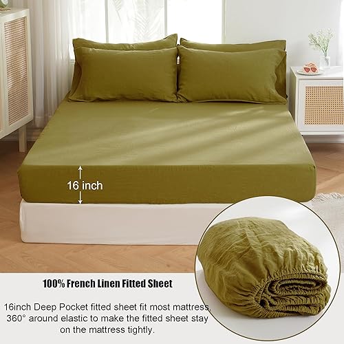 Miniatura 2 de S VICTORY SYMBOL Juego de sábanas de 100 % lino francés lavado, 4 piezas (1 sábana encimera, 1 sábana bajera y 2 fundas de almohada, de lino