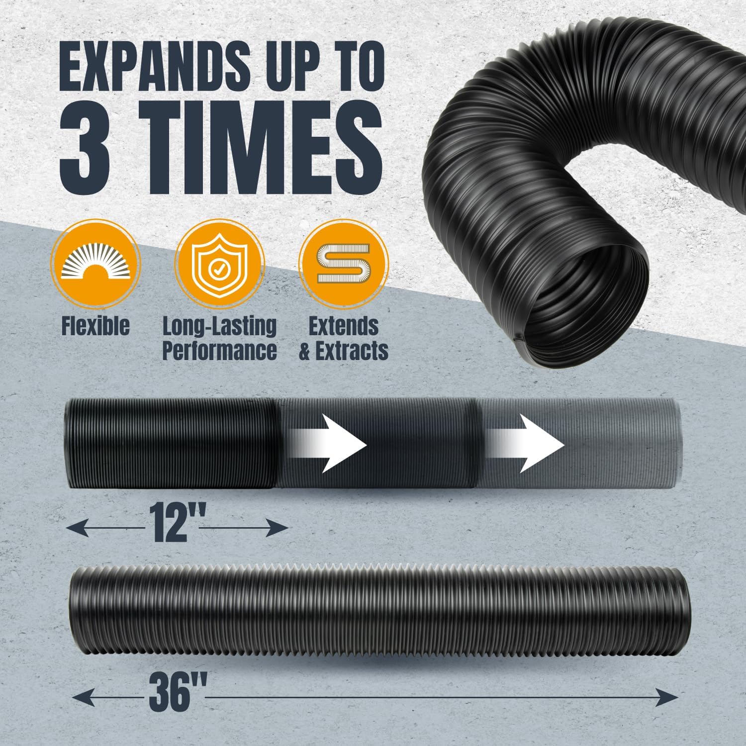 POWERTEC 70208W 2-1/2" x 36'' Flexible and Sculptable Dust Collection Hose Kit, PP Dust Collector Hose Kit for Fume Extractor, Band Saw, Router Table, Drill Press & Benchtop Woodworking Tools