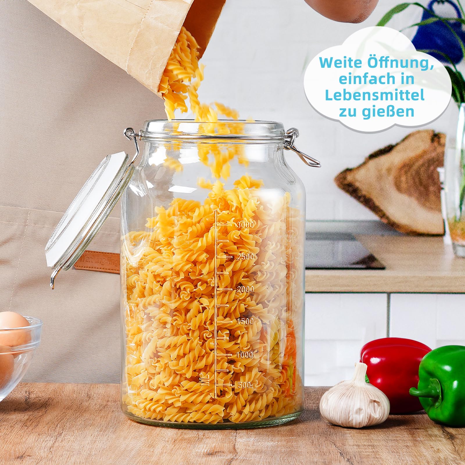 Absovetu 2er Set Rund Einmachgläser mit Bügelverschluss 4 Liter - Drahtbügel-Vorratsgläser mit Deckel Luftdicht Fermentierglas für Gewürzgläser Kimchi Spaghetti Mehl Sauerteig Aufbewahrung