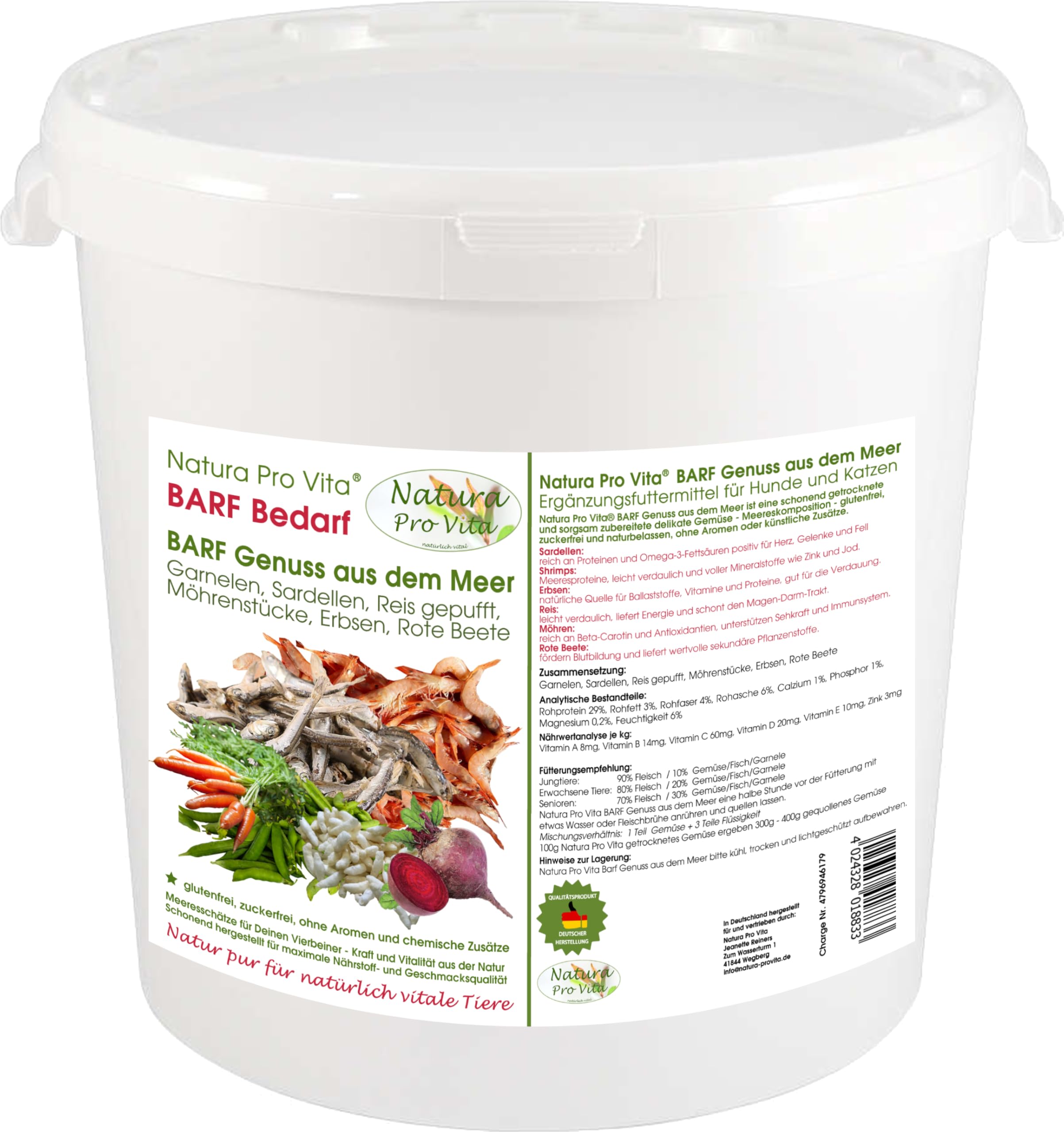 Barf Ergänzung Hund delikate schmackhafte Garnelen Fisch Gemüsemischung Barfgenuss Omega-3 proteinreich 3kg