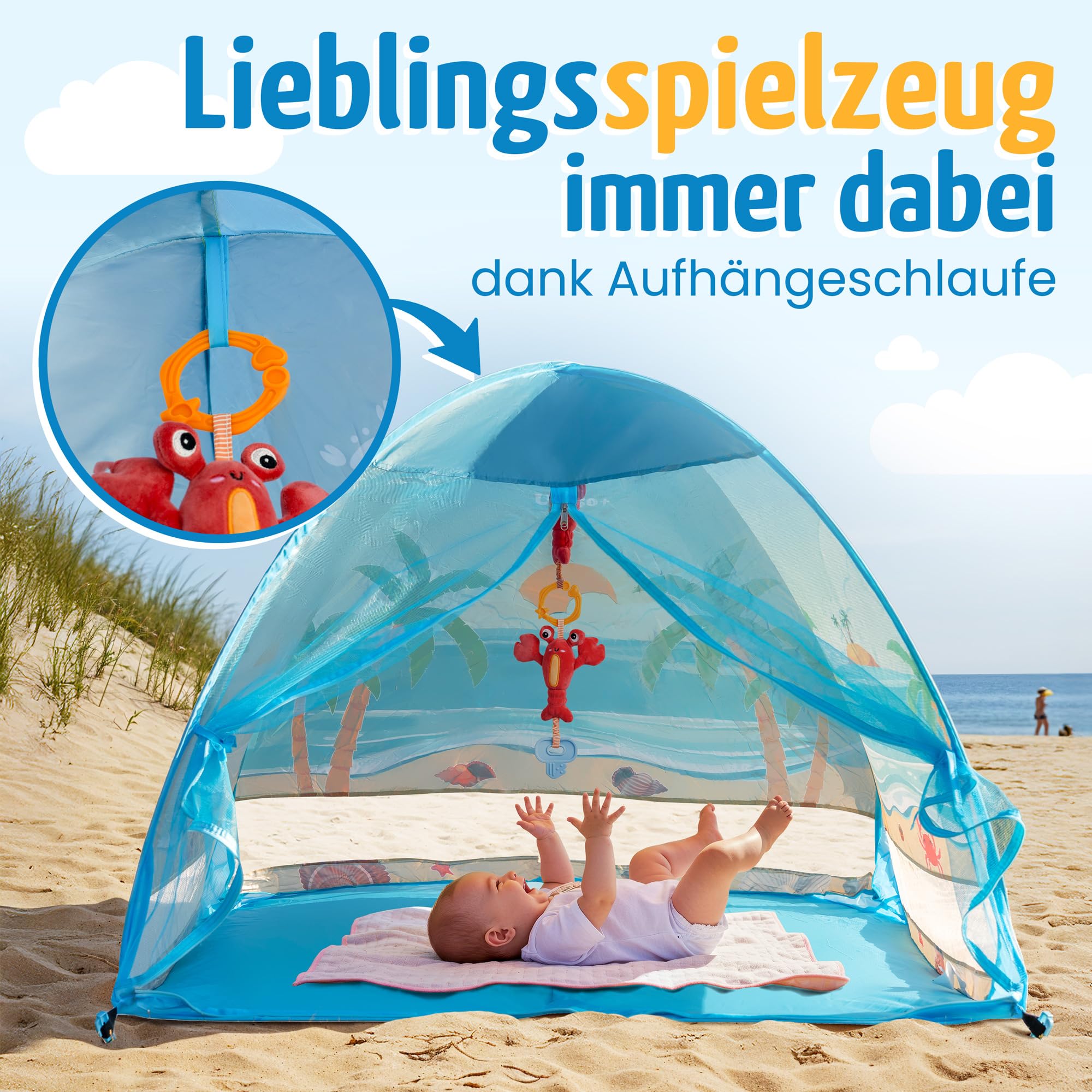 Pop-Up Strandmuschel mit UV Schutz 50+ für Kinder und Babys | Inkl. Tragetasche und Heringe. Strandzelt Strand Windschutz Sonnenschutz klein