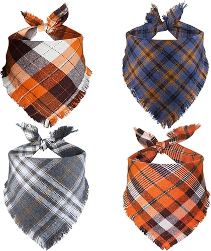 STMK Bandana de otoño para perro, paquete de 4 bandanas para perros con borlas y bordes para perros pequeños, medianos y grandes