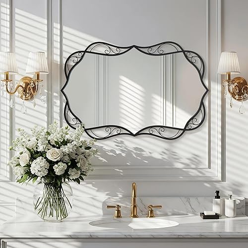 Miniatura 11 de Besdomus Espejo de pared dorado para baño: espejo grande antiguo de 24 x 48 pulgadas para pared, colgante vertical u horizontal, decoración del Oro