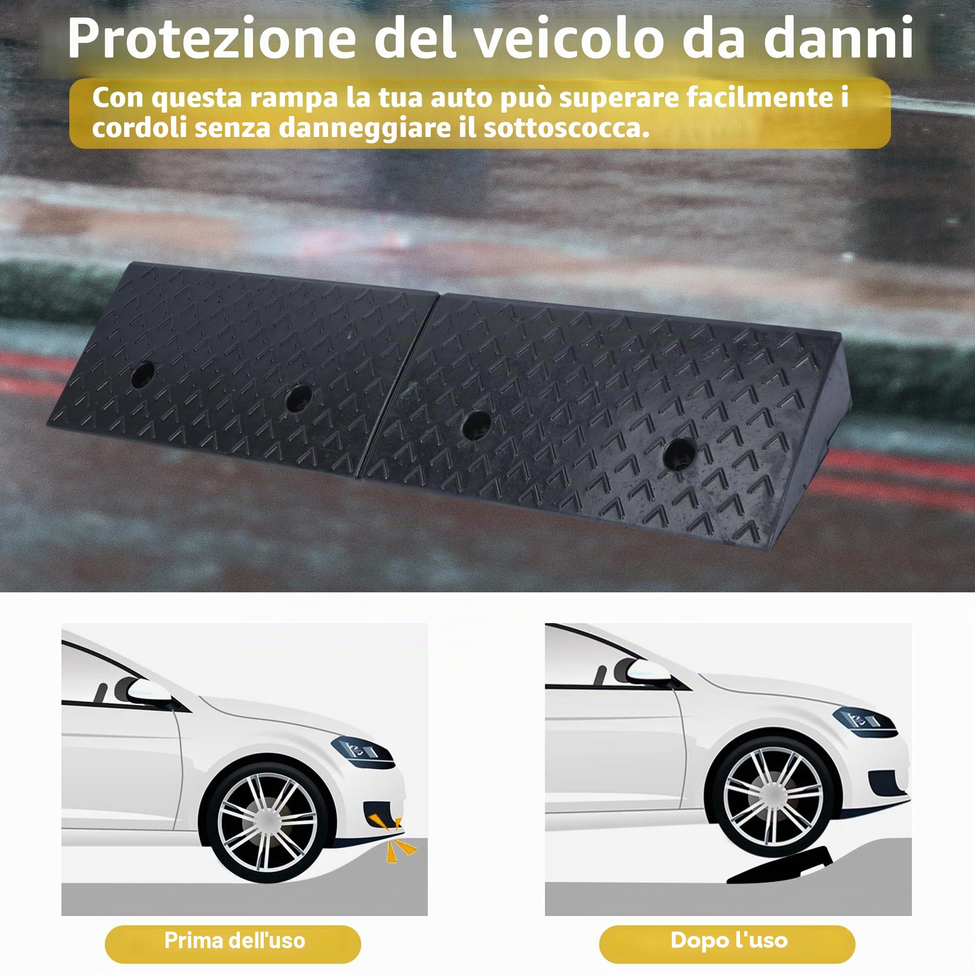 Rampa per marciapiede, in gomma, altezza 5 cm, per auto, moto, sedia a rotelle, 100 x 25 x 5 cm, colore nero