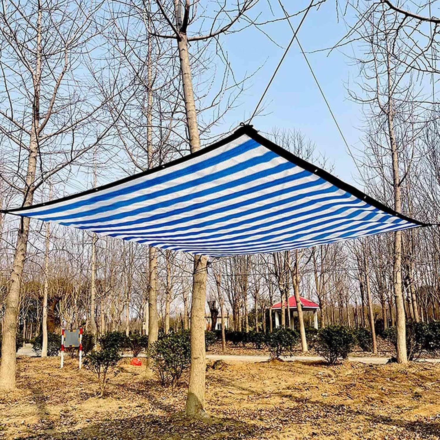 Blue and White Striped Shade Netting,Sunblock Shade Cloth Net With Grommets,90% Shade Mesh,Shade Sail,Greenhouse Garden Pergola Plant Shading Net,Breathable/Uv Resistant,BlueWhite-6x12m(19.7*39.4ft)